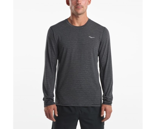 Tenis Saucony Freedom Long Sleeve Hombre Tops Ropa Negras / Dark Heather Gris México MX-192-US